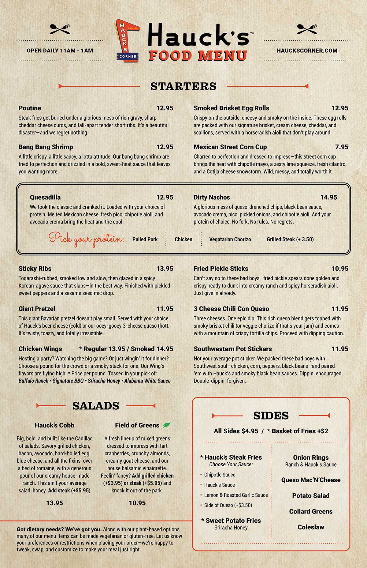 Hauck's Corner Food Menu