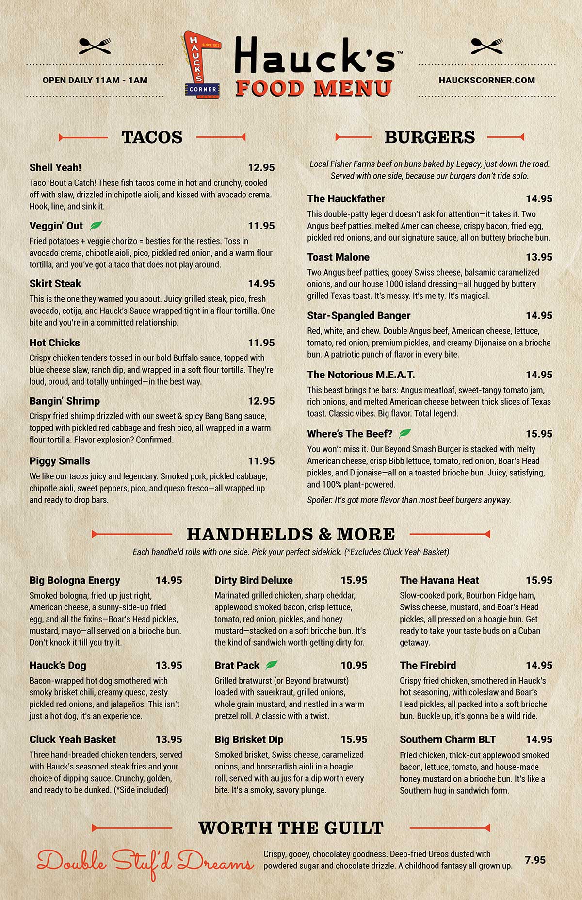 Hauck's Corner Food Menu